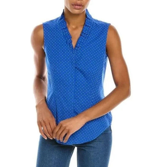 Brooks Bros Brothers Blue Polka Dot Ruffle Sleeveless Shirt Top New NWT Size 0 - Picture 12 of 12